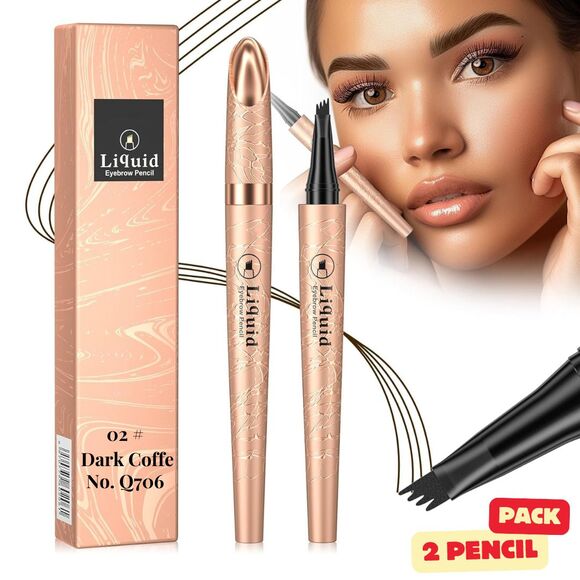 Microblading Eyebrow Pen - 2 Pack 3D Waterproof 4Tip Eyebrow Pencil, Dark Coffee - Picture 1 of 10